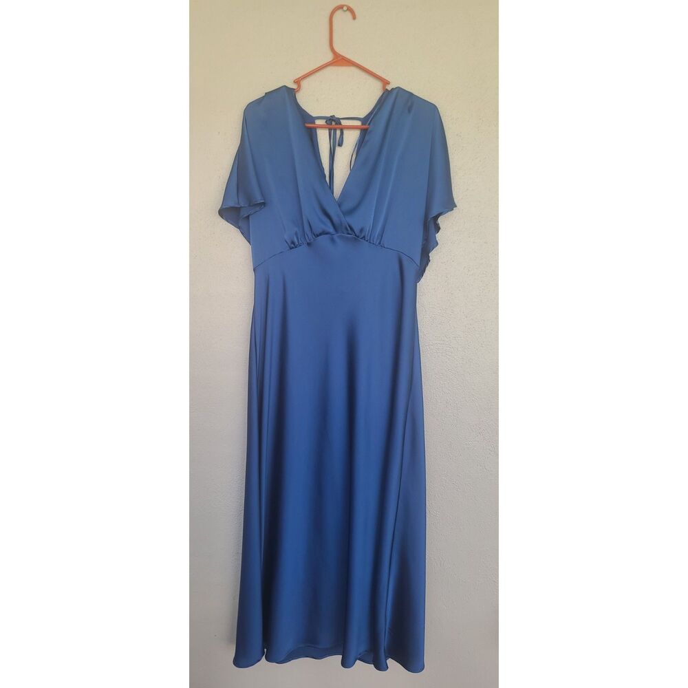 A New Day Blue A-Line V-Neckline Polyester Short Sleeve Maxi Dress Size L NWT